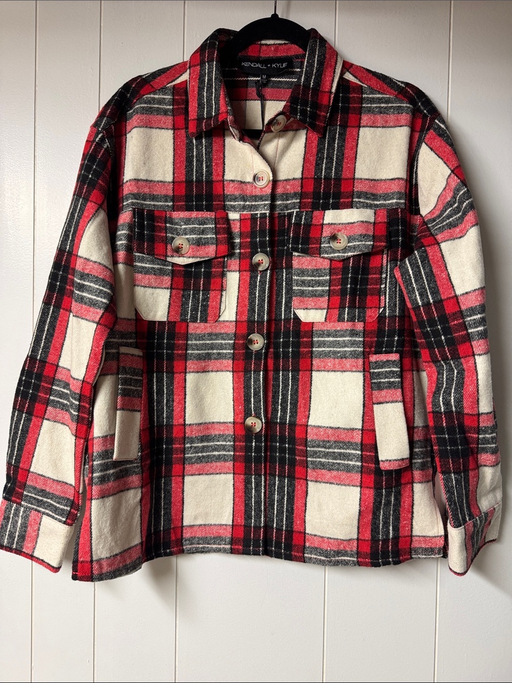 Kendall & Kylie Red Cream Plaid Shacket